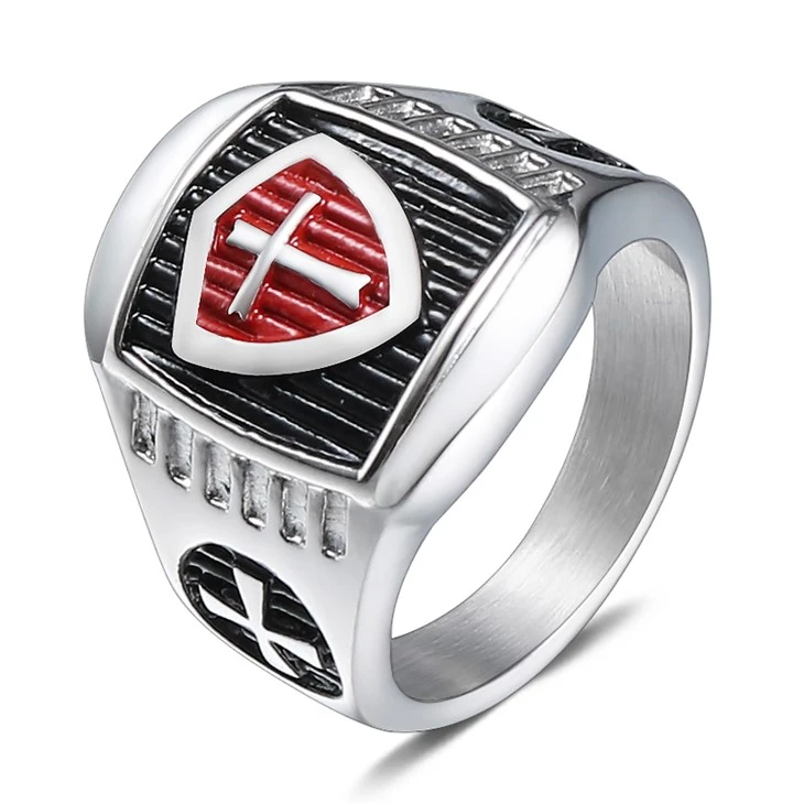 Red Shield Cross Knight Signet Ring