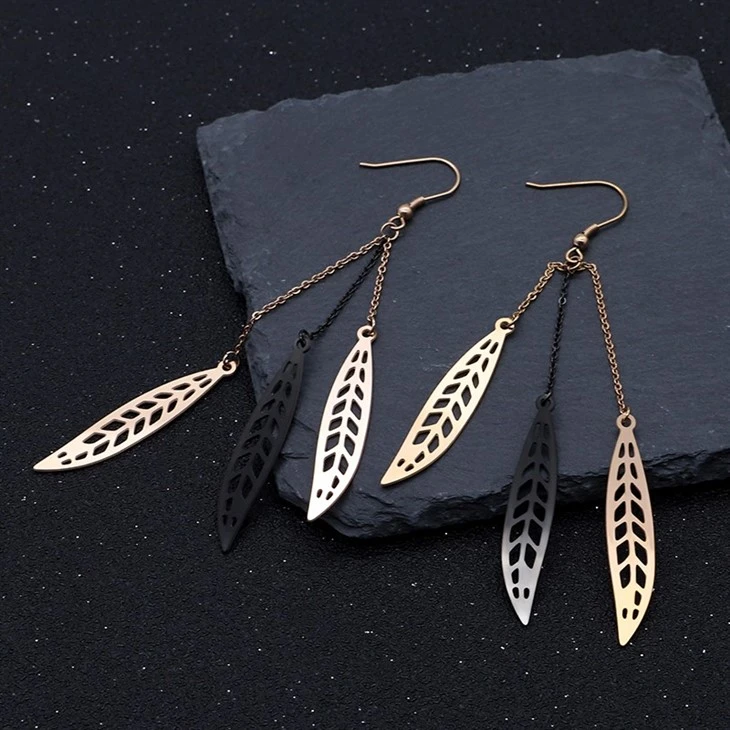 Rose Gold Hollow Feather Tassel Earrings best Rose Gold Hollow Feather Tassel Earrings best