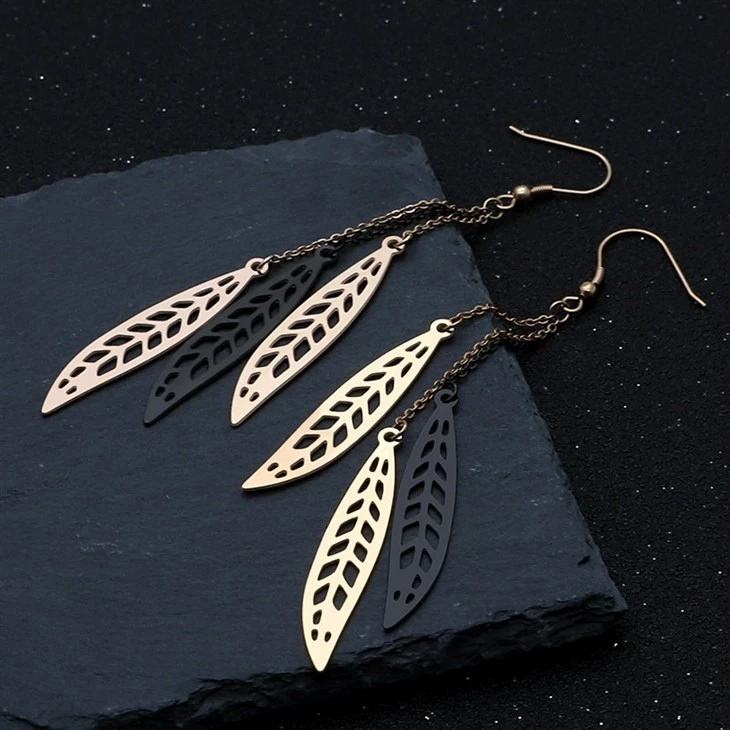Rose Gold Hollow Feather Tassel Earrings factory Rose Gold Hollow Feather Tassel Earrings factory