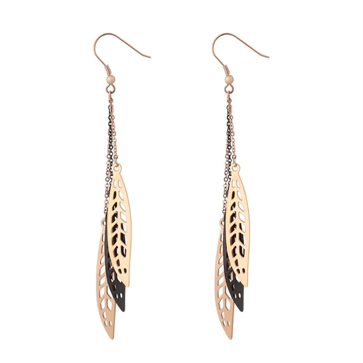 Rose Gold Hollow Feather Tassel Earrings Rose Gold Hollow Feather Tassel Earrings