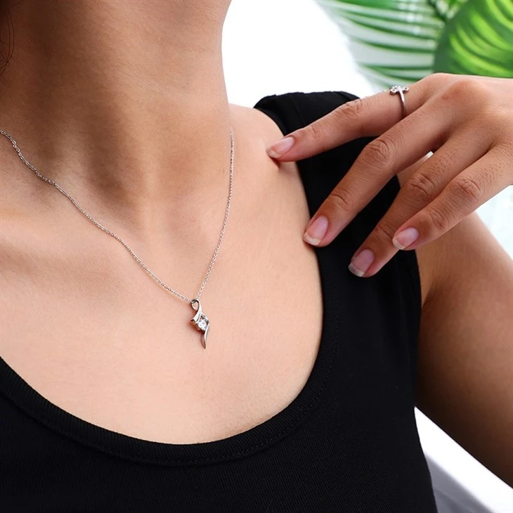 Stainless Steel Wave Shape Rhinestone Pendant Necklace price