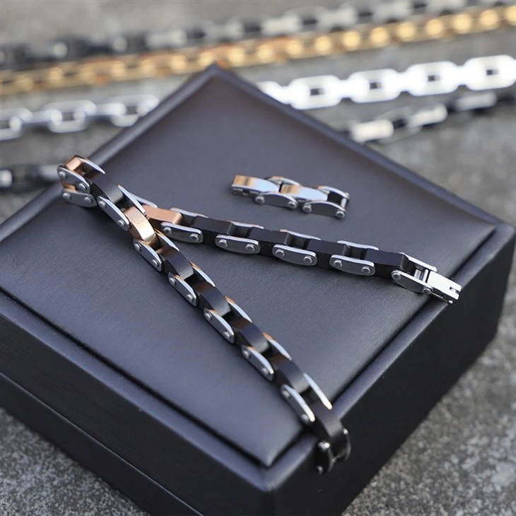 Two-Tone Stainless Steel Wood Inlay Link Bracelet factory Two-Tone Stainless Steel Wood Inlay Link Bracelet factory